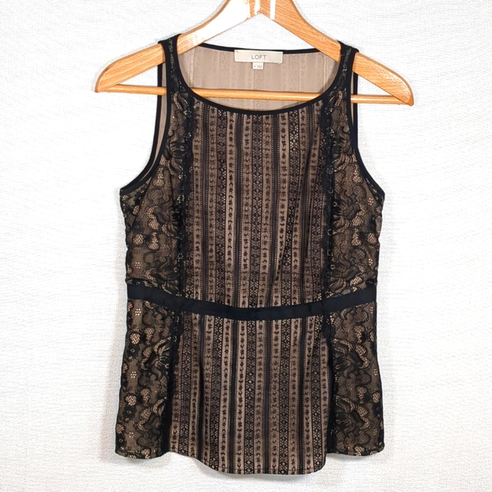 Ann Taylor Loft Women's Black Lace Peplum Style Top Size 0 EUC